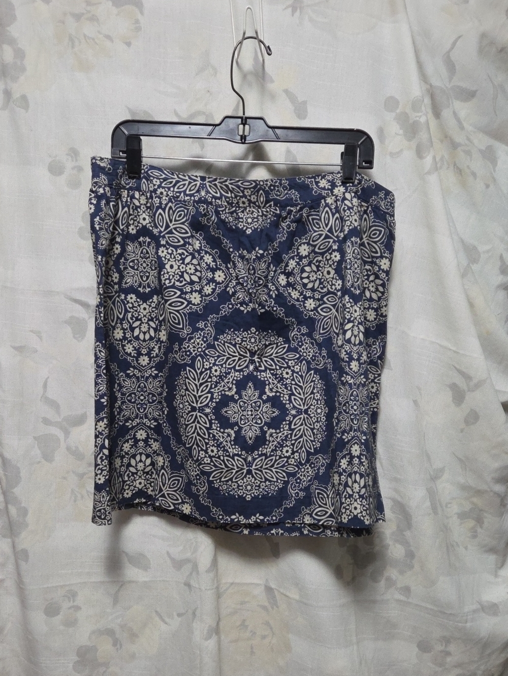 G.H. Bass & Co. Navy Mini Skirt with Cream Floral Medallion Print